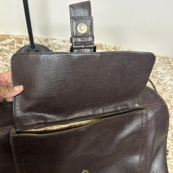 Buxton brown leather briefcase zip & snap pockets over shoulder vintage - Picture 9 of 14